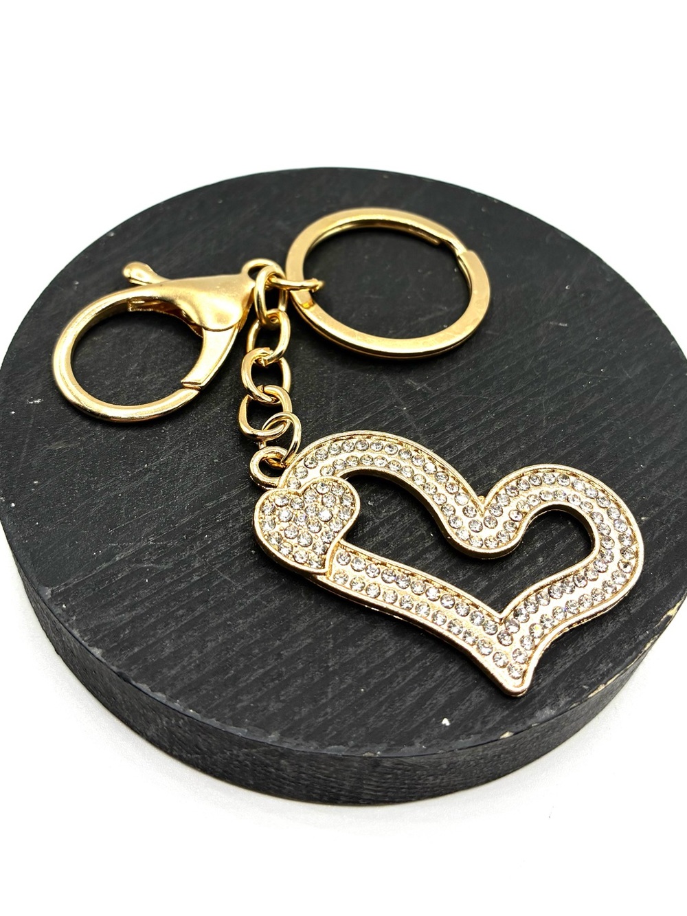 Gold Crystal Heart Keychain Charm
